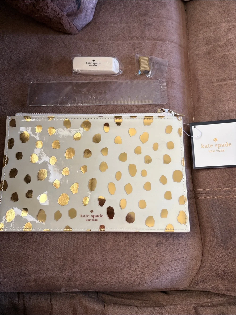 kate spade pencil Pouch inclds Ruler, Eraser, & Sharpener